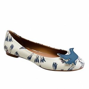 Tory Burch Flat Ballet Cream & Blue Women's Dove Shoes 6.5